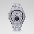 39MM Visionary Moissanite Fully Iced Case & Steel Band Watch - White Gold